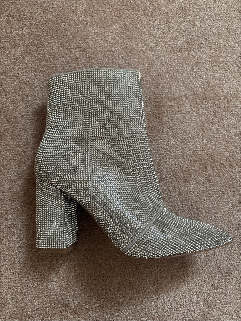 Madden Girl Silver Rhinestone Pointed Toe Block Heel Ankle Boots
